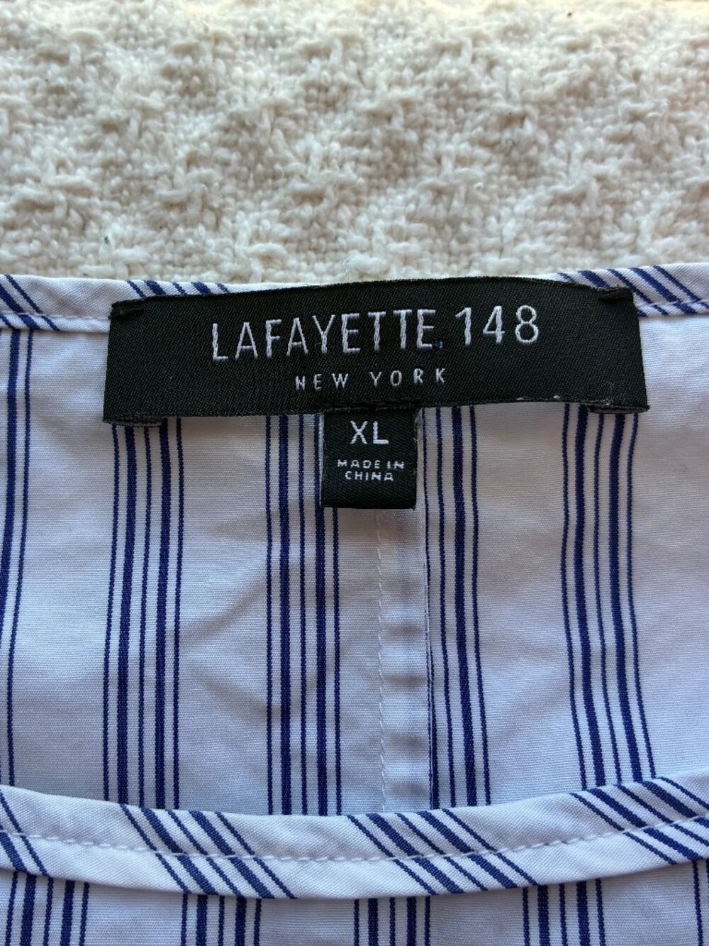Lafayette 148 New York Blue/White Popover Top with Tied Bell Sleeves - Size XL